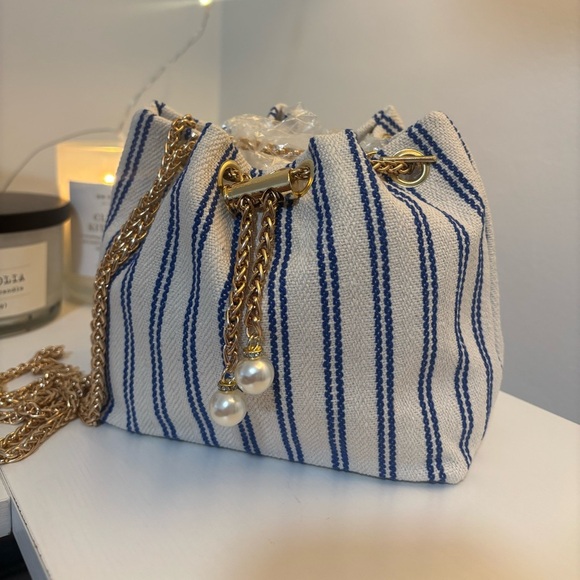 Striped Blue and White Women's Bag - Picture 3 of 13